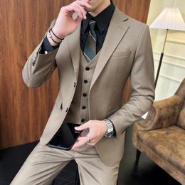 Men's Suits High-end Autumn And Winter Slim Fit (suit Vest Dress Pants) Fine Wool Herr Diagonal Double Buckle Three-piece Set