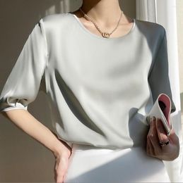 Women's Blouses Luxury Silk Blouse Women 2023 Spring/Summer Elegant Beautiful Woman Solid Satin Temperament T-shirt Simple Office Top