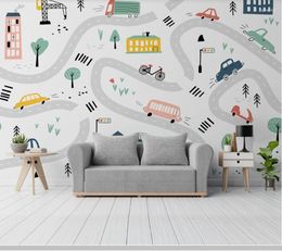 Wallpapers Papel De Parede Modern Cartoon Cars And Bus Children's Room Wallpaper Living Tv Wall Bedroom Papers Home Decor Mural