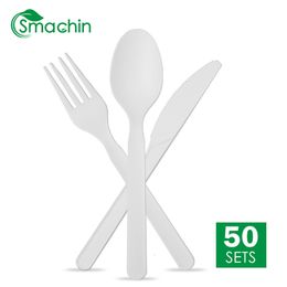 Dinnerware Sets Smachin 150pcs 50Sets CPLA Disposable Spoon Fork Knife Party Tableware Degradable Spoons Compostable Forks Cutlery For Birthday 230920