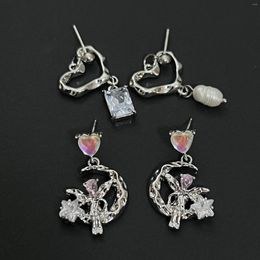 Dangle Earrings Egirl Exquisite Heart Star Moon Angel Charms For Women Lady Sweet Cute Metal Crystal Korean Fashion Jewelry