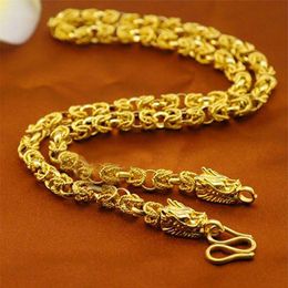 Mens Necklace Filigree Dragon Design 18k Yellow Gold Filled Male Chain Link Jewellery Hip Hop Cool Style Gift258Y