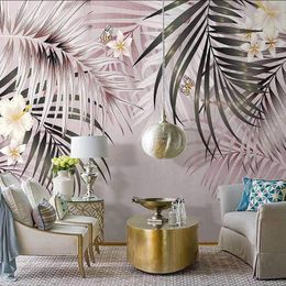 Wallpapers Custom Mural Wallpaper 3D Nordic INS Tropical Plant Banana Leaf Retro Palm Tree Art Living Room TV Papel De Parede 3 D