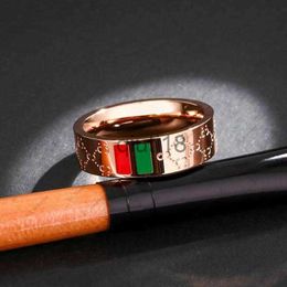 Band Rings Designer Red and green bars 5mm ring titanium steel men's models women's models rose gold couple ring Jewellery with box x0920