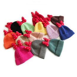 Children Kids Crocheted Skullcap Hat Girls Bow Knitted Winter Hat Beanie Boys Warm Cartoon Bonnet Acrylic