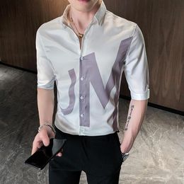 2020 Men Shirt Half Sleeve Letters Printing Casual Slim Fit Shirt Balck White Camisa Masculina Streetwear Social Men Clothes2708