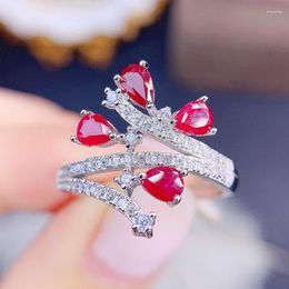 Cluster Rings Per Jewelry Natural Real Luxury Ruby Ring 925 Sterling Silver 0.3ct 3pcs 0.4ct 1pc Gemstone Fine J236216