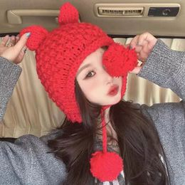 South Korea ins wind cute handmade rabbit ears wool hat children new autumn and winter knitted ear protection warm Lei Feng hat