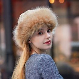 Trapper Hats Thick Warm Russian Hat Ladies Suede Bomber Windproof Women Fur Female Mongolia Cap Skullies Beanies 230919