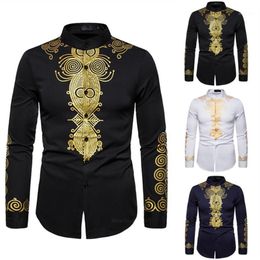 Ethnic Clothing 2021 Fashion Men Shirt Print Africa Long Sleeve Top Dashiki Dress Traditional Suit For Mans African Casual199Z