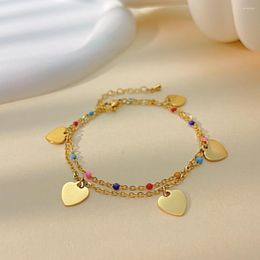 Link Bracelets Colour Versatile Epoxy Stainless Steel Heart Bracelet European And American Style Niche Summer Ladies Jewellery ZLBB238