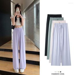 Women's Pants Women Summer High Waist Ice Silk Casual Dropped Loose Straight Cool Korean Y2k Streetwear Wide Leg Trousers For