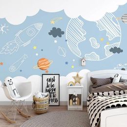 Wallpapers Custom 3D Wall Mural Nordic Hand-painted Minimalist Cartoon Space Planet Children Room Wallpaper Background