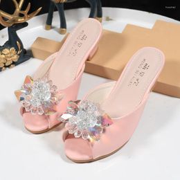 Slipper Kids Slippers 2023 Princess Sequins Flower Children's Sandals Beautiful High-Heeled Exquisite Girls Crystal