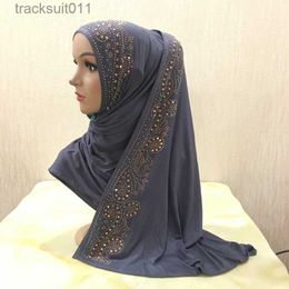 Women's Cape Gold Rhineston Head Scarf Solid Colour Hijabs For Women Headscarf MUslim Turban Long Shawls Covering Wraps S Size 160X50CM L230920