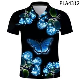 Men's Polos Polo Homme Butterfly Fashion Streetwear Men Shirts Casual Hombres Harajuku Cool 3D Printed Shirt Short Sleeve Ropa Tops