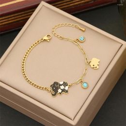 Link Bracelets 316L Stainless Steel Imitation Turquoise Oil Droplet Heart Shaped Eyes Butterfly Bracelet For Women Fashion Fine Jewellery Gift