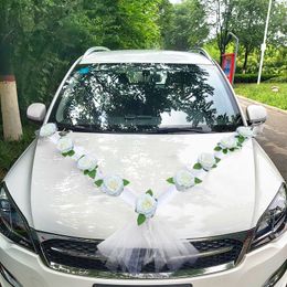 Christmas Decorations White Rose Artificial Flower for Wedding Car Decoration Bridal Door Handle Ribbons Silk 230919