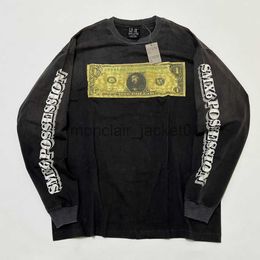 Men's Hoodies Sweatshirts Top quality 23SS SAINT SMX6 POSSESSION Cracked print L/S TEE destroyed vintage oversize dollar Long sleeve t-shirt J230920