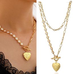Pendant Necklaces Lady Faux Pearl Heart Clavicle Necklace Stainless Steel OT Buckle Designed Christmas Party Ornaments Dating Gift