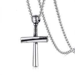 Hip Hop Baseball Cross Pendant Necklace Stainless Steel Ball Bat Chain Men Collares 24 For Guys Sport Jewelry PN-1096267i