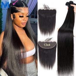 Synthetic Wigs 13x4 Lace Frontal 30 36 40 Inches Straight Bundles with Brazilian Remy Hair Transparent for Black Women 230920