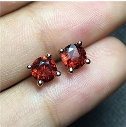 Stud Earrings Real And Natural Garnet Earring Jewelry 925 Silver Gem Size 5mm