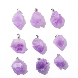 Natural Uruguay Amethyst Rough Stone Pendant Energy Healing Gemstone Charms Chakra Halo Amethyst Jewellery Pendants