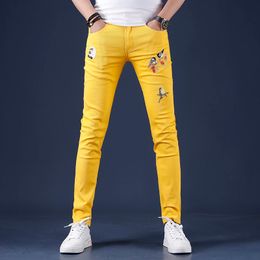 Men's Jeans Light Luxury Slim-fit Stretch Denim Pants Birds Embroidery Decors Trendy Jeans Street Fashion Sexy Jeans Pants; 230920