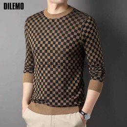 Men's Sweaters Top Grade New Fashion Brand Knit Luxury Pullover Crew Neck Trendy Mens Designer Jumper Korean Plaid Sweater Casual Men Clothing J230920