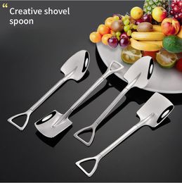 304 Stainless Steel Spoons Mini Shovel Shape Coffee Spoons Cake Ice Cream Desserts Scoop Fruits Watermelon Scoops Q583