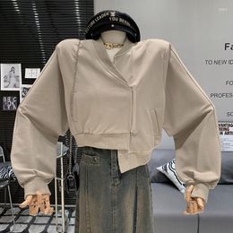 Women's Jackets Short Jacket Female Diagonal Zipper Temperament Sweet Cool Design Top Long Sleeved Coat