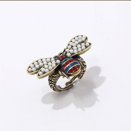 Fashion Jewellery Copper retro pearl double-winged bee red and blue diamond ringRing for woman243a