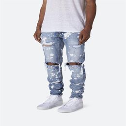 Fashion-Mens Printed Washed Hole Jeans Summer Fashion Skinny Light Blue Bleached Pencil Pants Hiphop Street Jeans2262