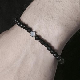 Link Bracelets Exquisite 4mm Small Natural Stone Bracelet For Men Fashion Cross Pendant Handmade Beaded Boyfriend Jewellery Gifts