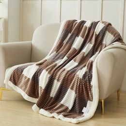 Blankets New Printed Double-Deck Winter Thickened Plush Blanket Flannel Imitation Lambswool Warm Soft for Bed Size Throw 230920