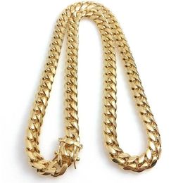 Miami Cuban Link Chain 18K Gold Plated Necklace Men Punk Stainless Steel Jewelry Necklaces2679