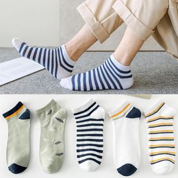 Men's Socks 5 Pairs Stripe Invisible Men Boat Male Spring Summer Breathable Sweat Absorbing Low Ankle