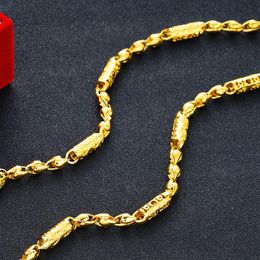 Solid Necklace Hip Hop Beads Chain 18k Yellow Gold Filled Fashion Mens Chain Link Rock Style Polished Jewelry258Z