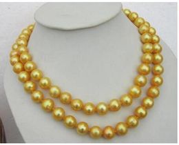 Chains GENUINE 10-9MM Cultured Akoya GOLDEN PEARL NECKLACE 14K Gold Clasp