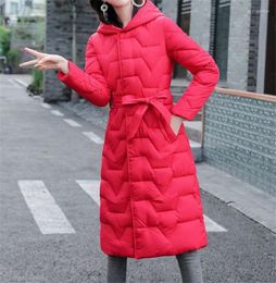 Women's Trench Coats Cotton Padded Jacket Wear Mid Long Autumn Winter Hoods Thickened Warm Prism Lattice Leisure Waist Closing