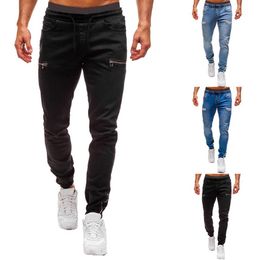 Mens Elastic Cuffed Pants Casual Drawstring Jeans Training Jogger Athletic Pants Sweatpants 2020 New Fashion Zipper321J