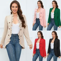 Women s Jackets Europe and the United States autumn winter ruffled cardigan button long sleeve short small suit 230920