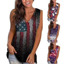Women's Tanks Women Independence Day American Flag Print Sleeveless Top Casual Knit Shirt Vest V Neck Splice
