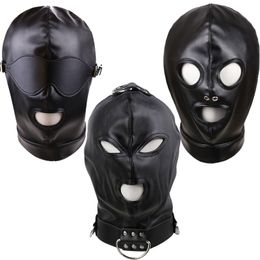 Costume Accessories Black Soft PU Leather Hood Mask Cosplay Party Sexy Full Head Bondage Masks Open Eye Mouth Punk Style Couple Games Accessories