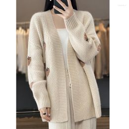Women's Knits Autumn And Winter V-neck Cashmere Cardigan Elegant Vintage Casual Knitted Sweater Coat Korean Strawberry Cardigans Tops 28395