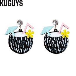 Dangle Earrings for Women Beach Cocktail Martini Coconut Black Acrylic Food Fashion Earrings Accessories Trendy Jewelry239a