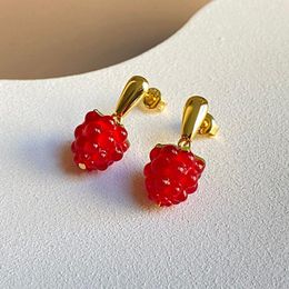 Stud Earrings Lovely Small Raspberry French Winter Red Christmas Women's Fruit Sweet Girl Eardrop Fashion Jewellery