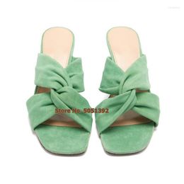 Dress Shoes Women High Heel Chunky Peep Toe Suede Slippers Summer Square Cross Flip Flops Sandals Leisure