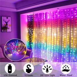 Christmas Decorations USB Rainbow String Light LED Fairy Garland Curtain For Holiday Party Year Decoration Home Bedroom Lamp 230919